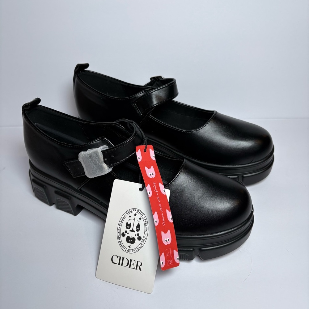 NEW Cider Size 40 US 10 RUN SMALL Black Chunky Platform Mary Jane Heels 90s - Picture 4 of 8